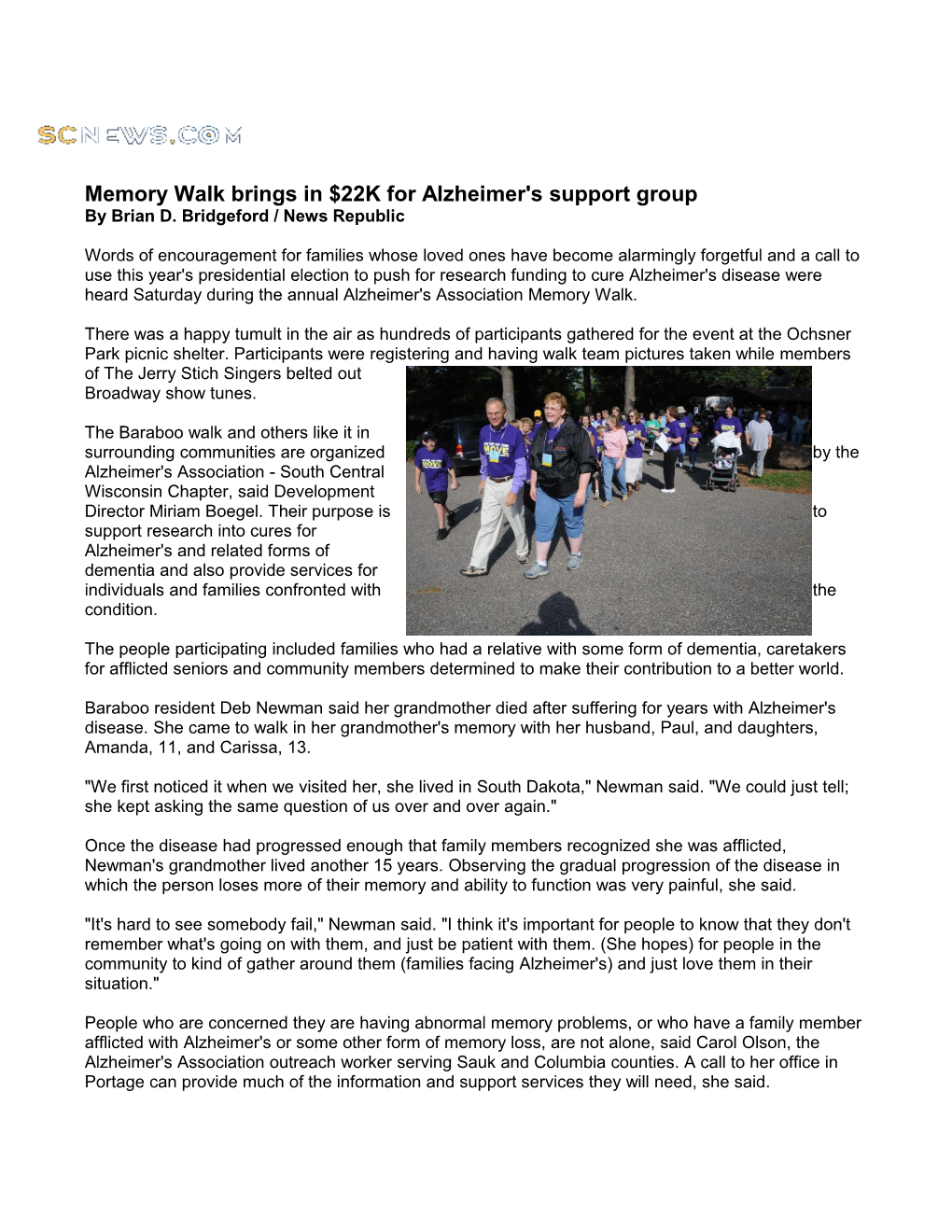 Memory Walk Brings in $22K for Alzheimer's Support Group