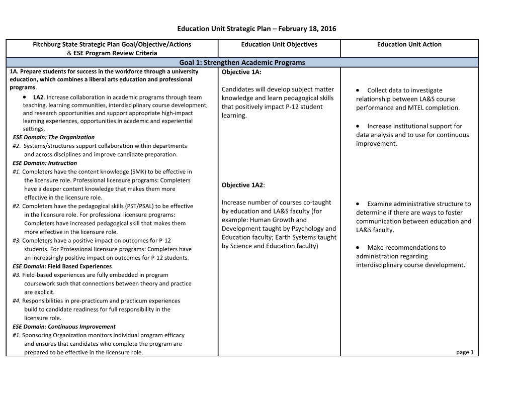 Education Unit Strategic Plan February 18, 2016