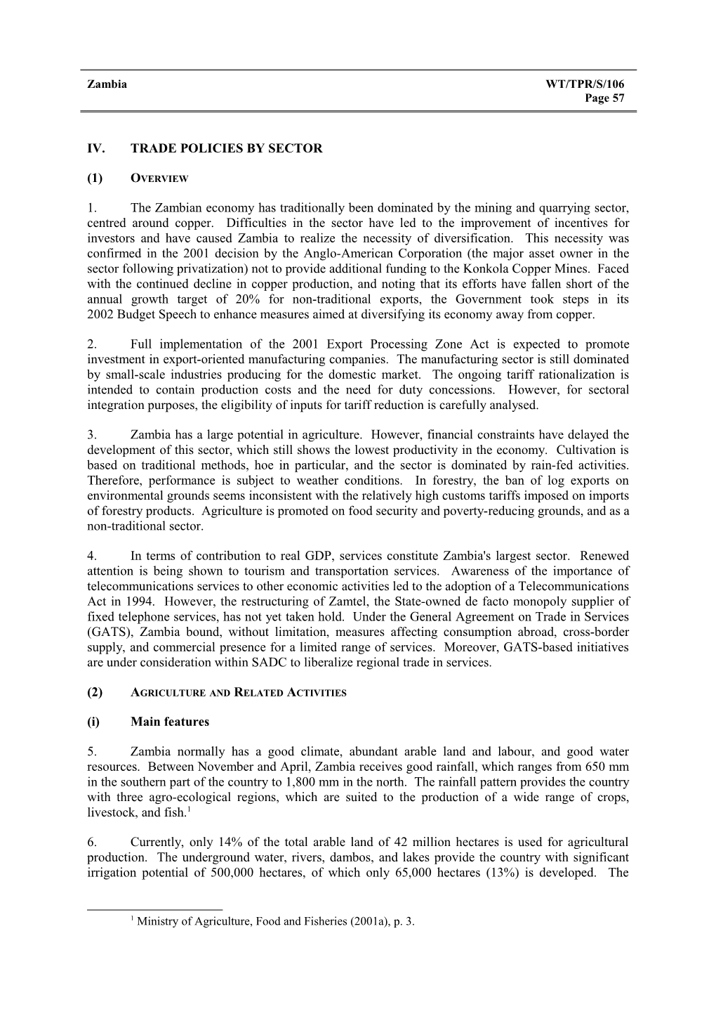 IV. Trade Policies by Sector s9