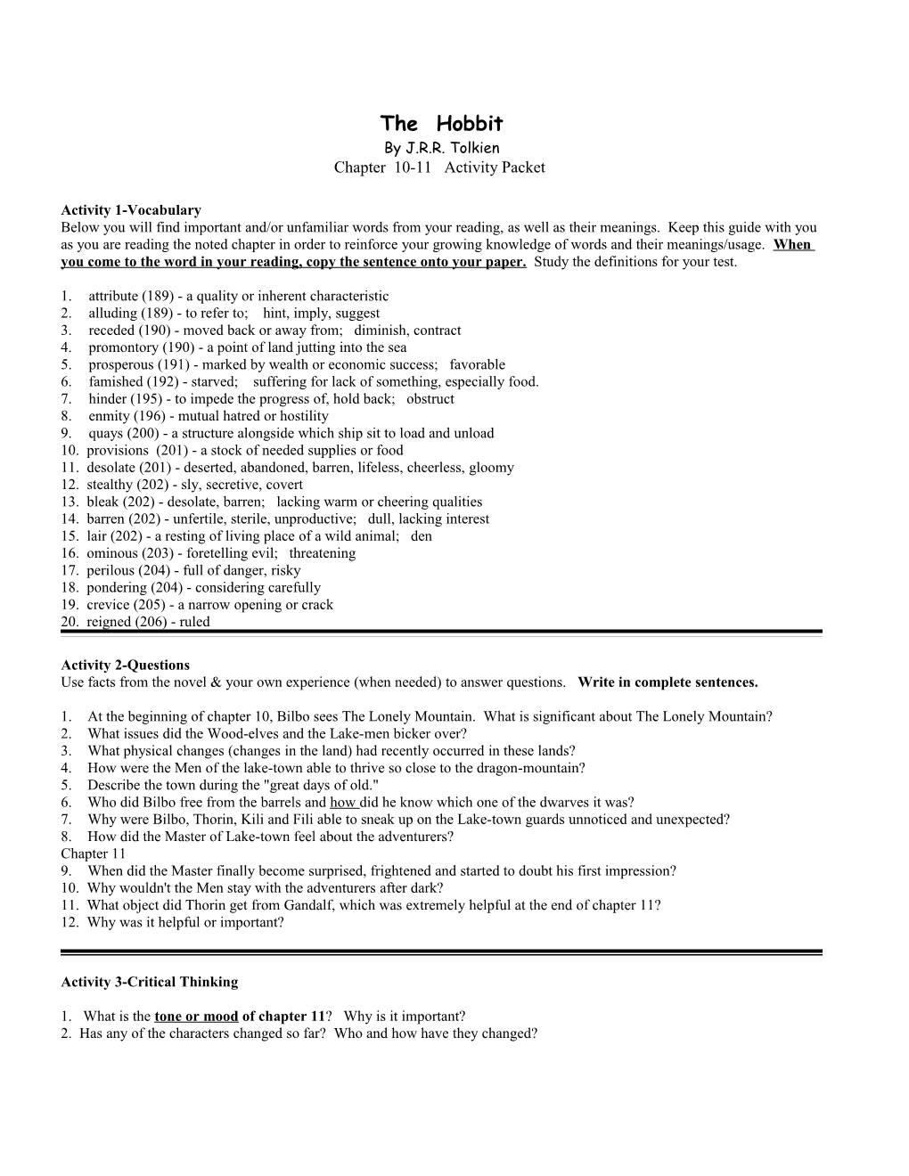 Chapter 11 Activity Packet