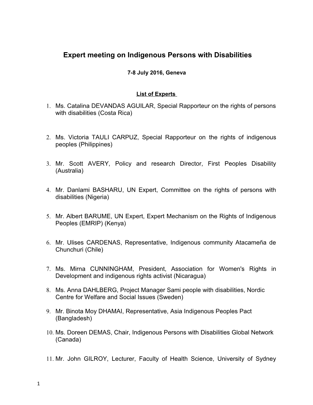 Expert Meeting on Indigenous Persons with Disabilities