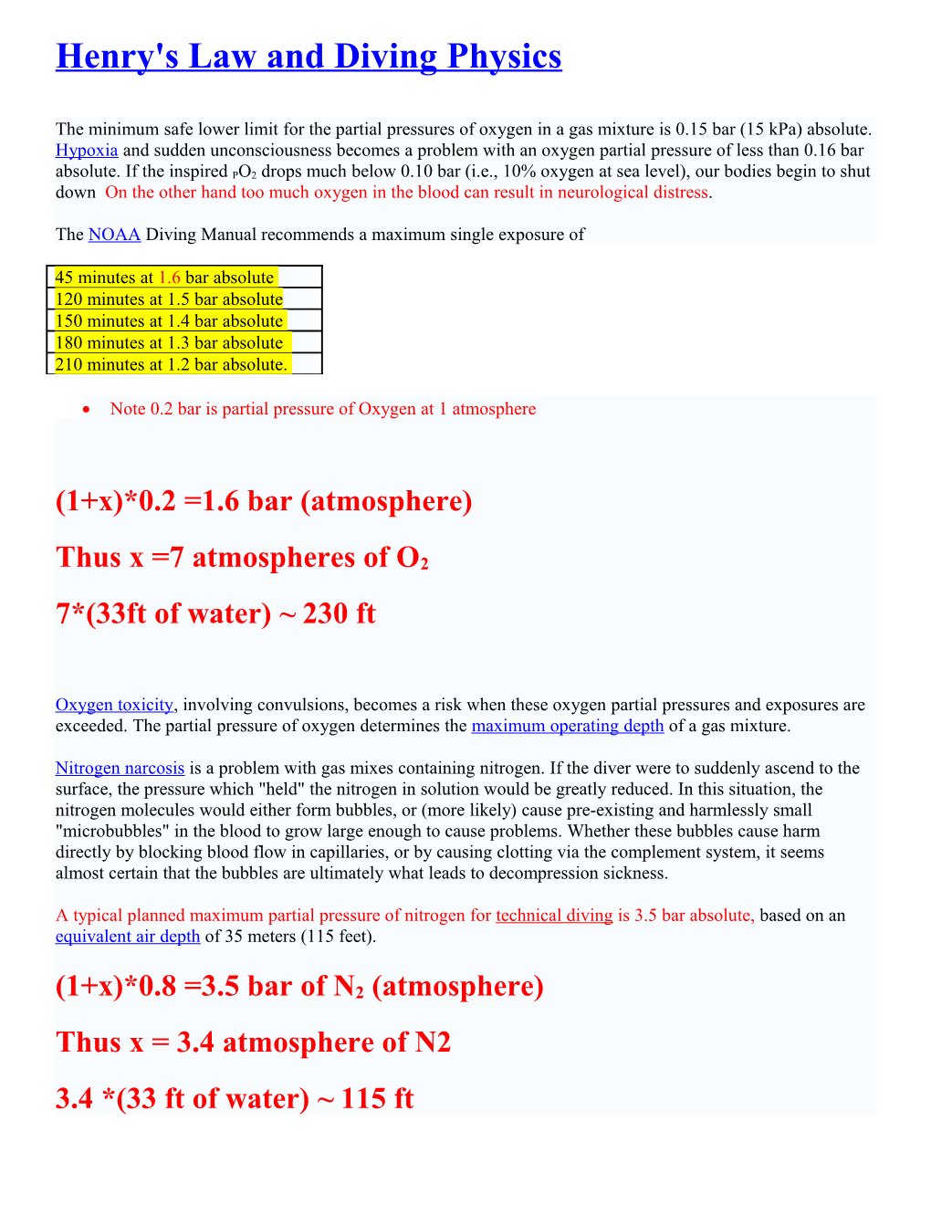 Henry's Law and Diving Physics