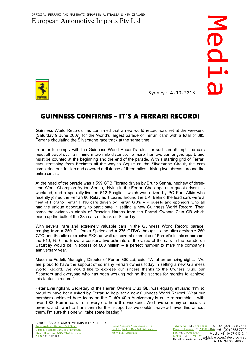 Guinness Confirms It S a Ferrari Record!