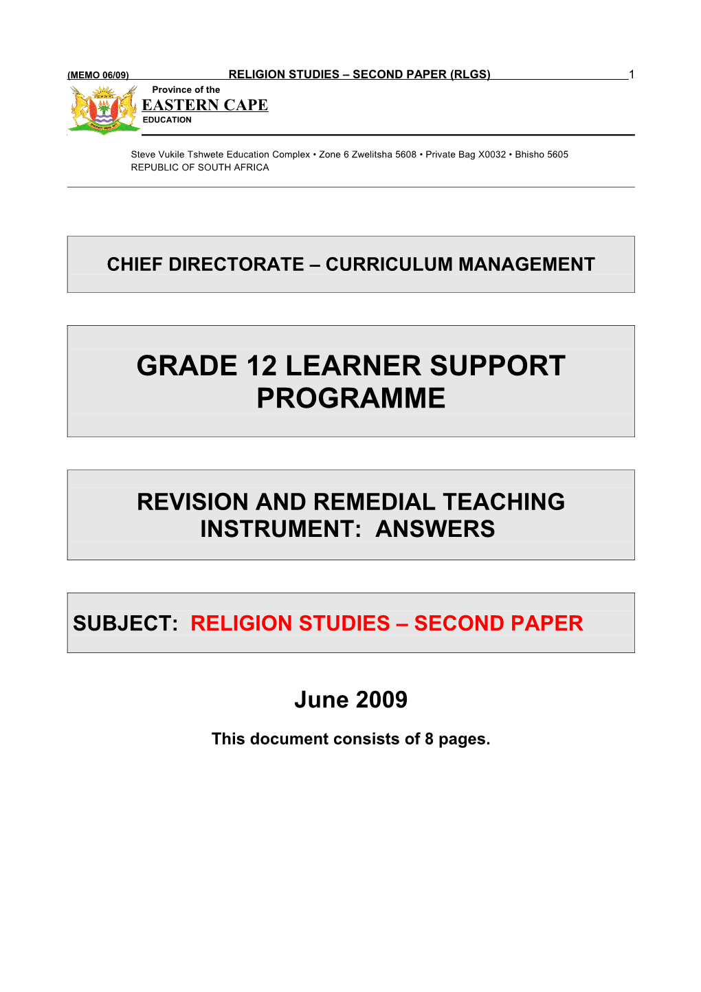 (Memo 06/09) Religion Studies Second Paper (Rlgs) 3