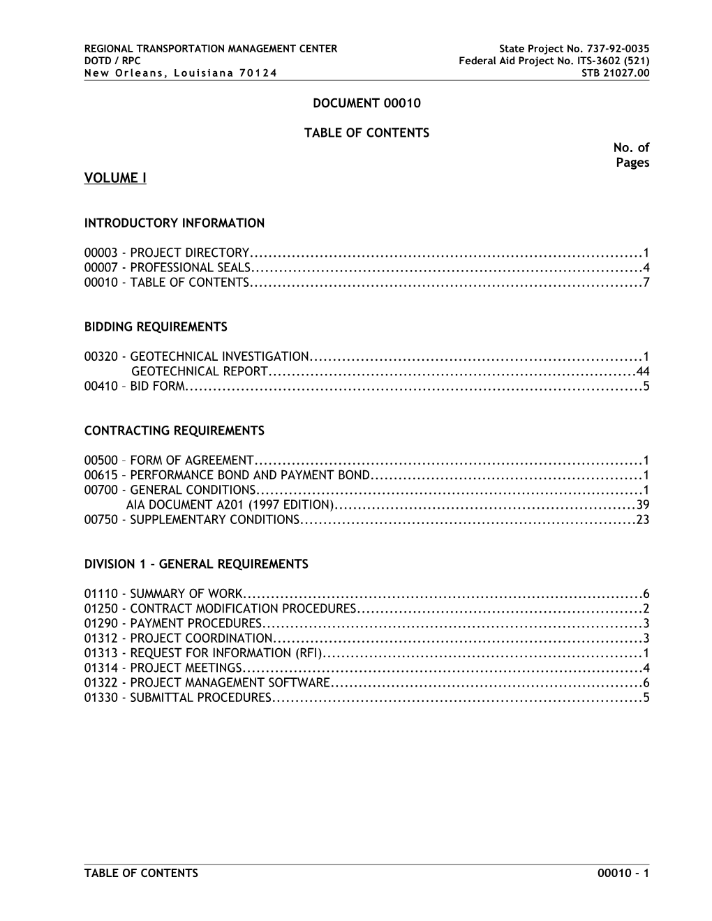 REGIONAL TRANSPORTATION MANAGEMENT CENTER State Project No. 737-92-0035