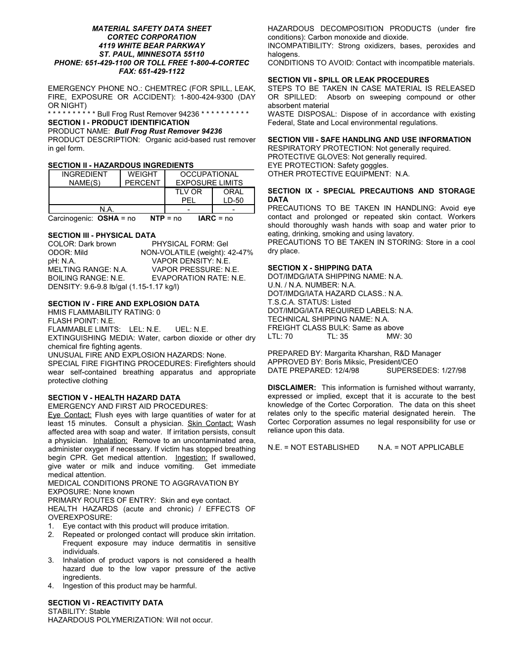 Material Safety Data Sheet s17