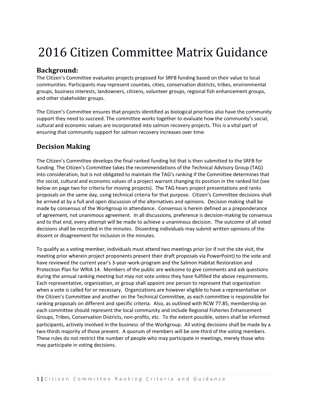2016 Citizen Committee Matrix Guidance