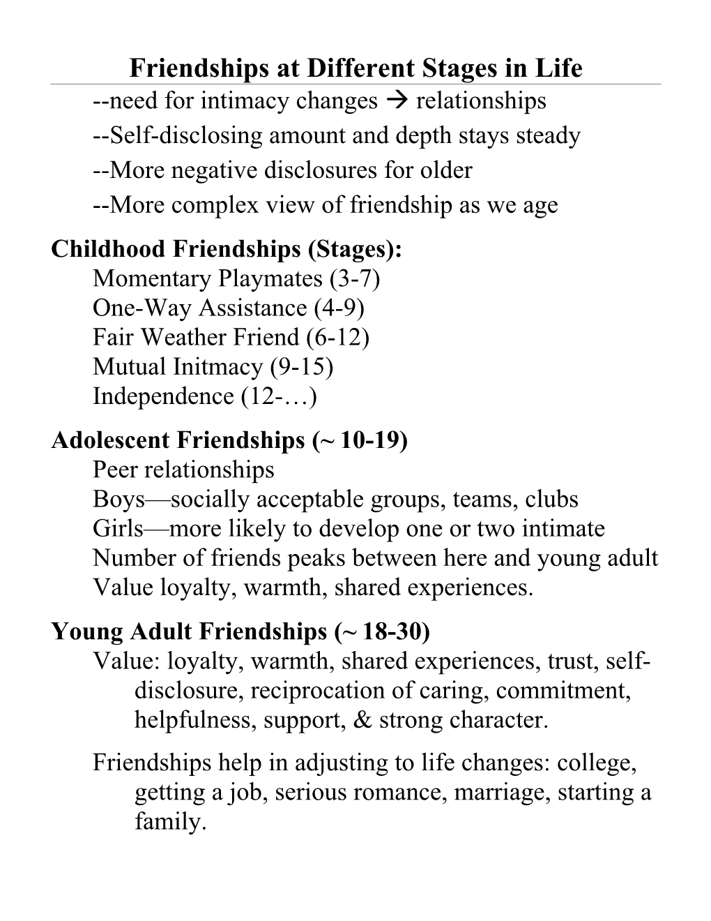 Childhood Friendships (Stages)