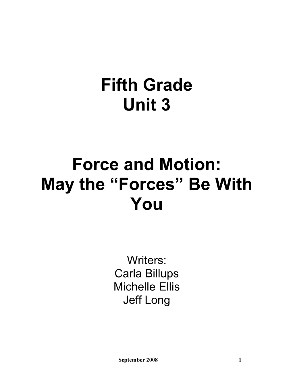 Fifth Grade Unit: Force and Motion