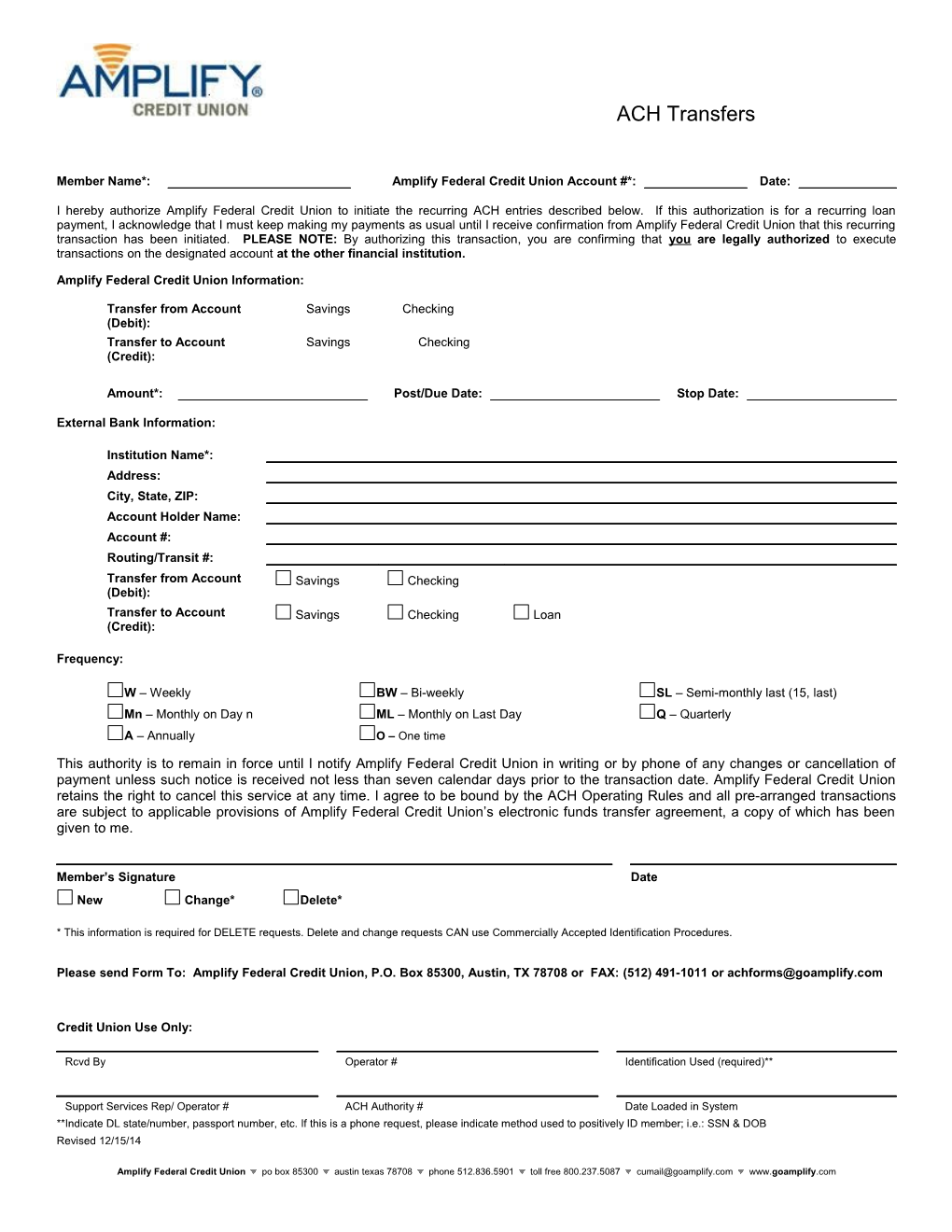 ACH Recurring Transfer Form