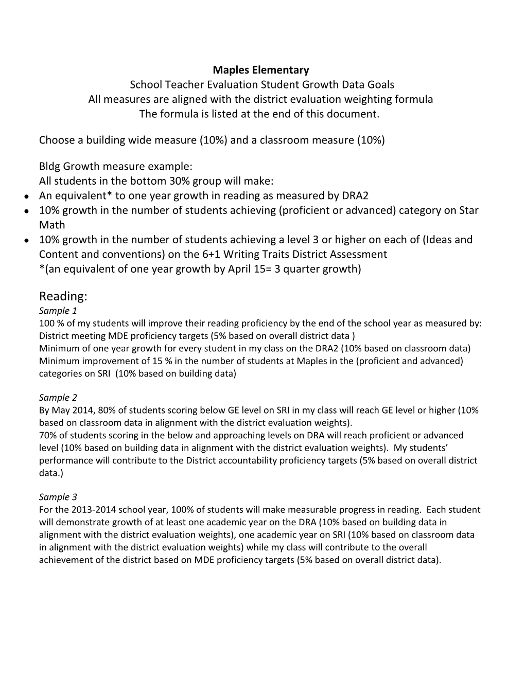 School Teacher Evaluation Student Growth Data Goals