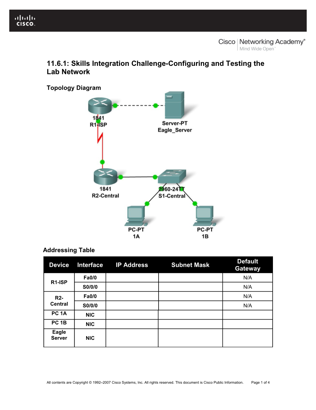 11.6.1: Skills Integration Challenge-Configuring and Testing the Lab Network