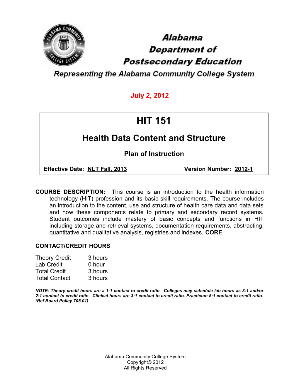 HIT 151 - Health Data Content and Structure