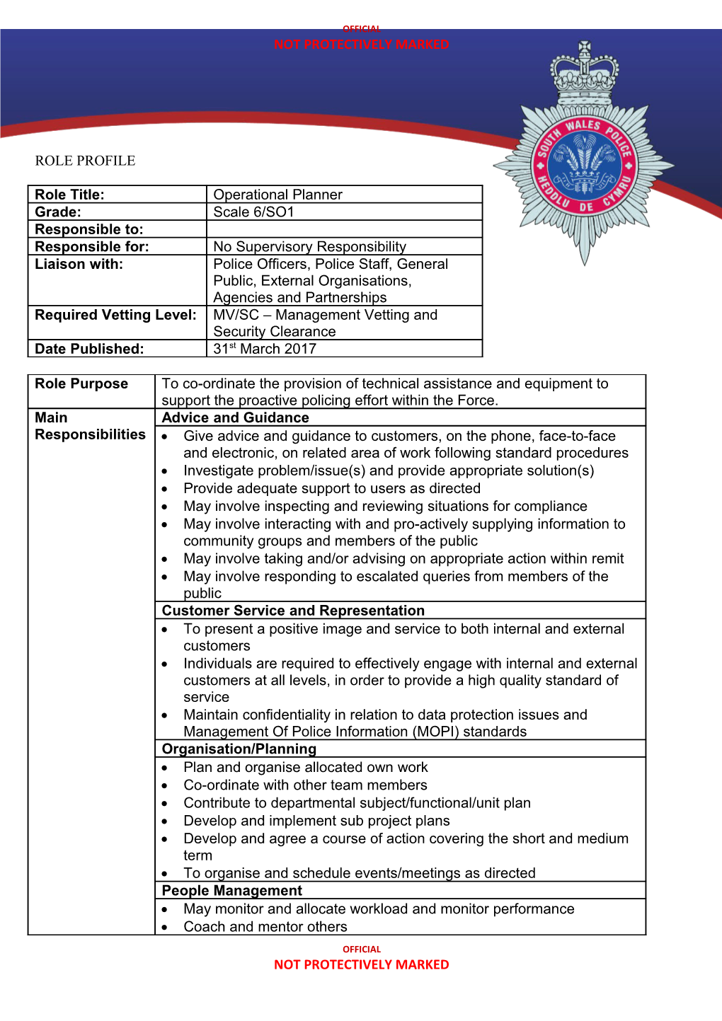 South Wales Police Role Profile