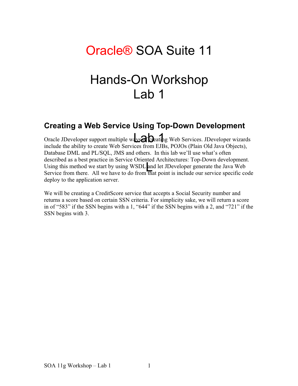 Lab 1: Creating a Java Web Service Using Top-Down Development