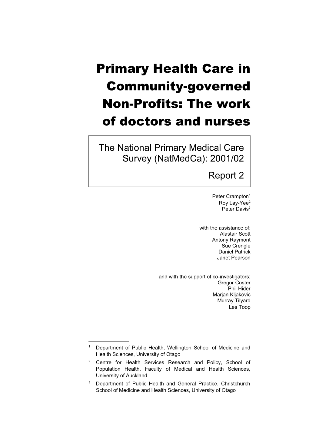 Primary Health Care in Community-Governed Non-Profits: the Work of Doctors and Nurses