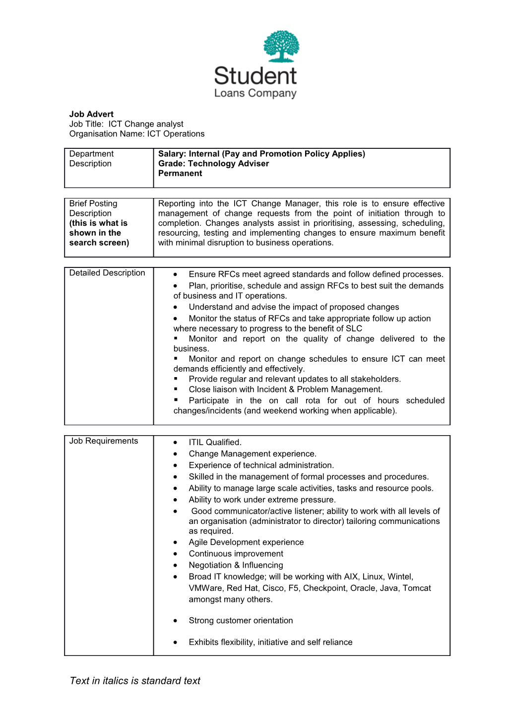 Job Title: ICT Change Analyst