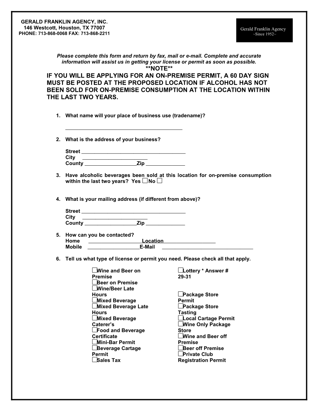 Please Complete This Form and Return by Fax, Mail Or E-Mail. Complete and Accurate Information