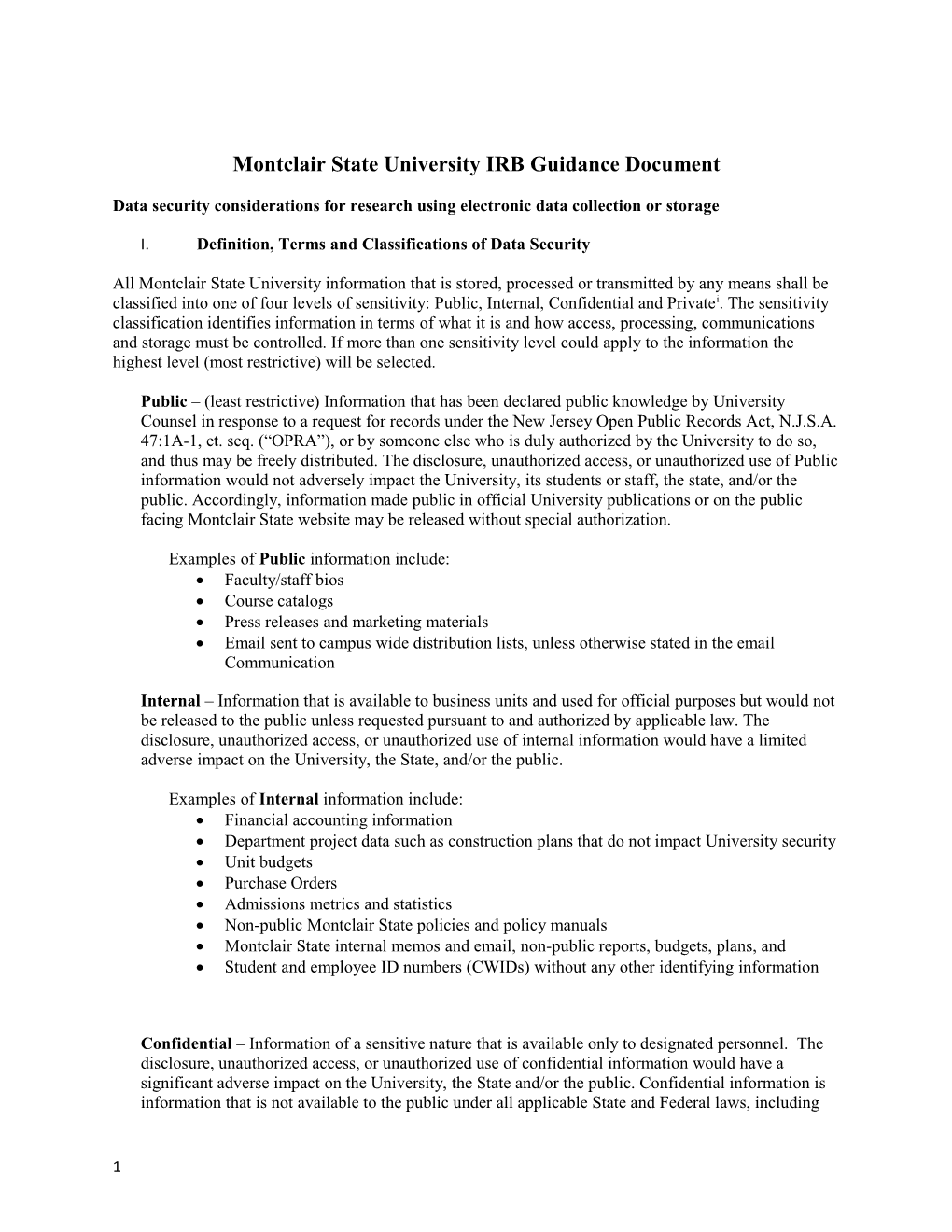 Montclair State University IRB Guidance Document