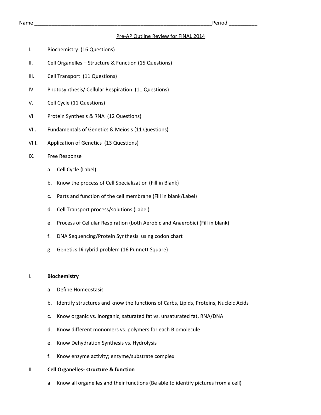 Pre-AP Outline Review for FINAL 2014