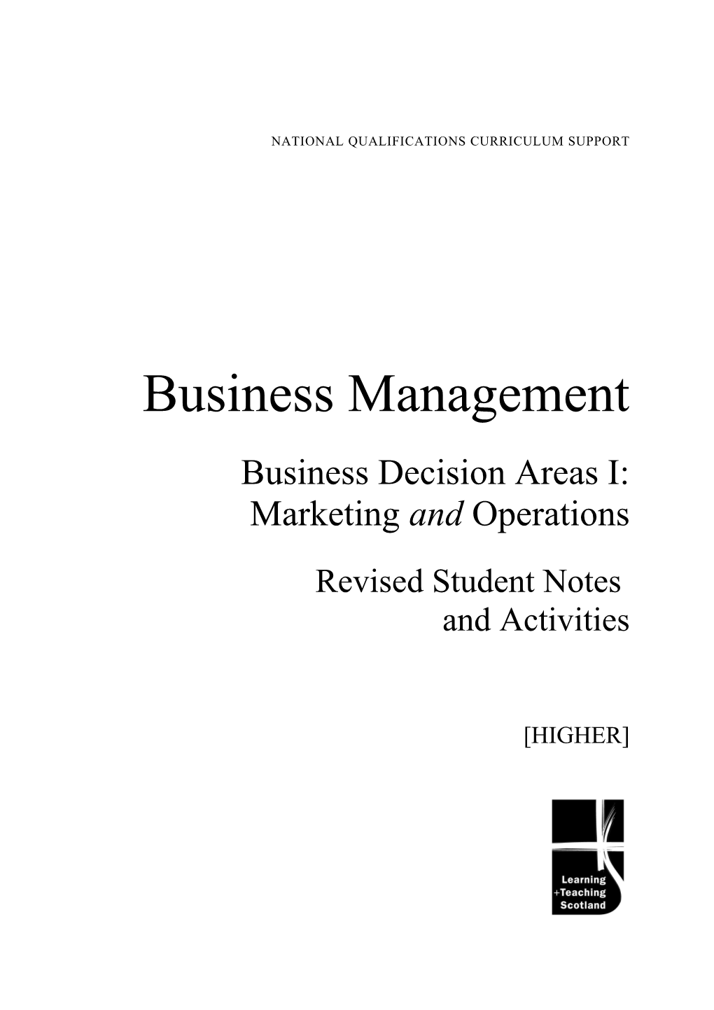 Business Management: Business Decision Areas 1