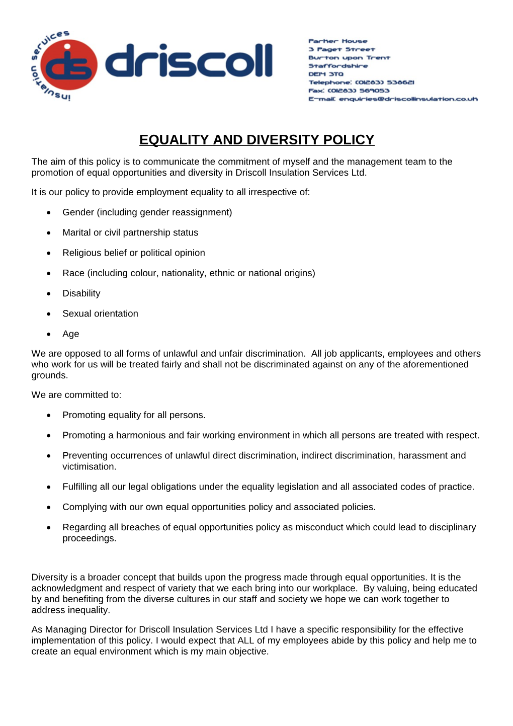 Equality and Diversity Policy