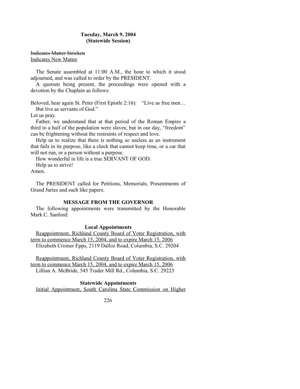 Senate Journal for Mar. 9, 2004 - South Carolina Legislature Online