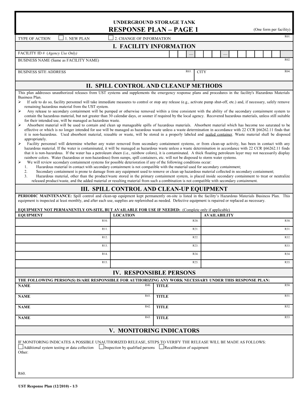 UPCF Hwfwrc-E UST Response Plan