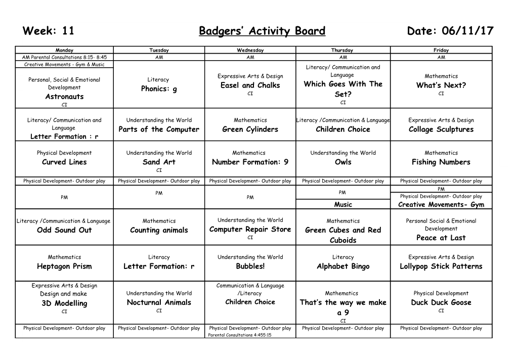 Badgers Activity Board