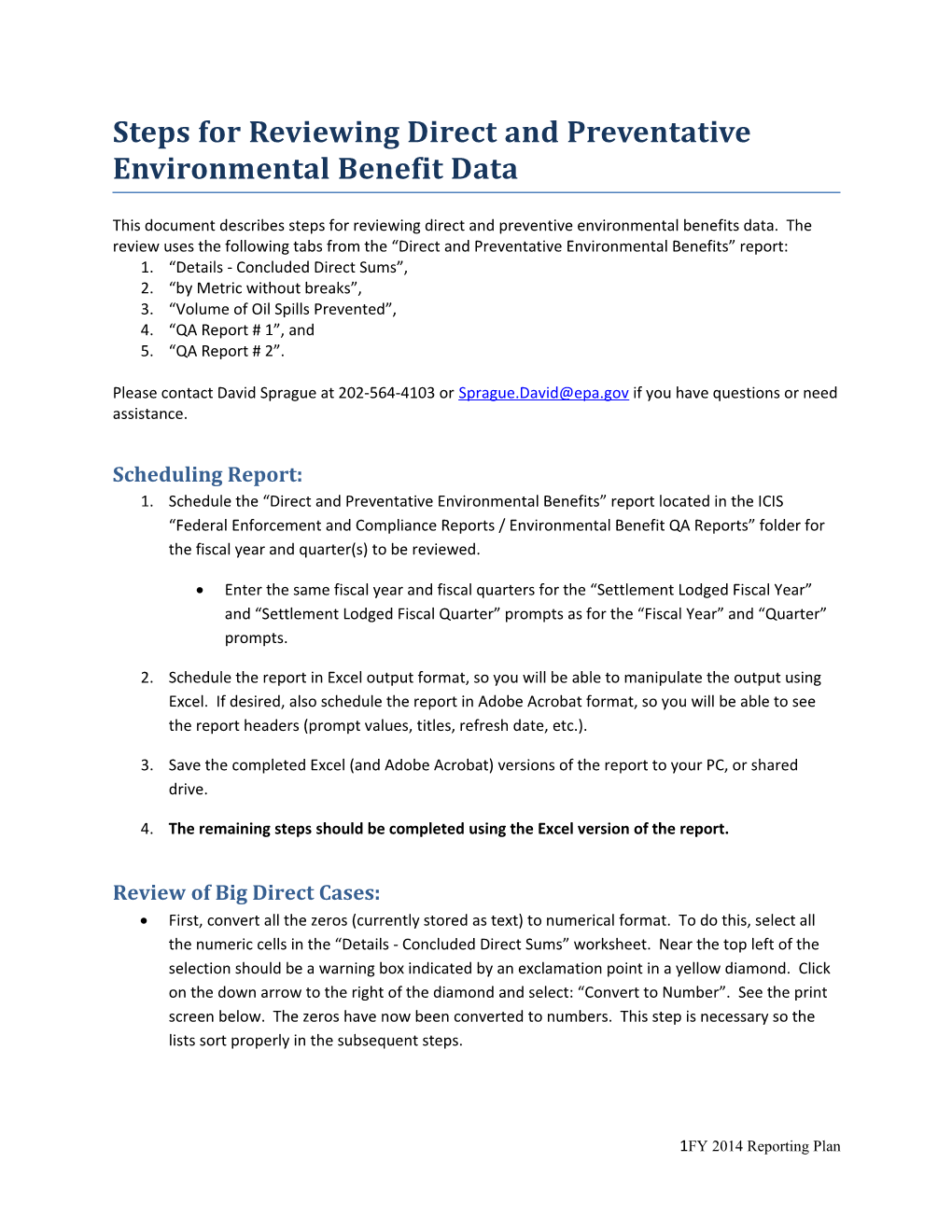 Steps for Reviewing Direct and Preventative Environmental Benefit Data