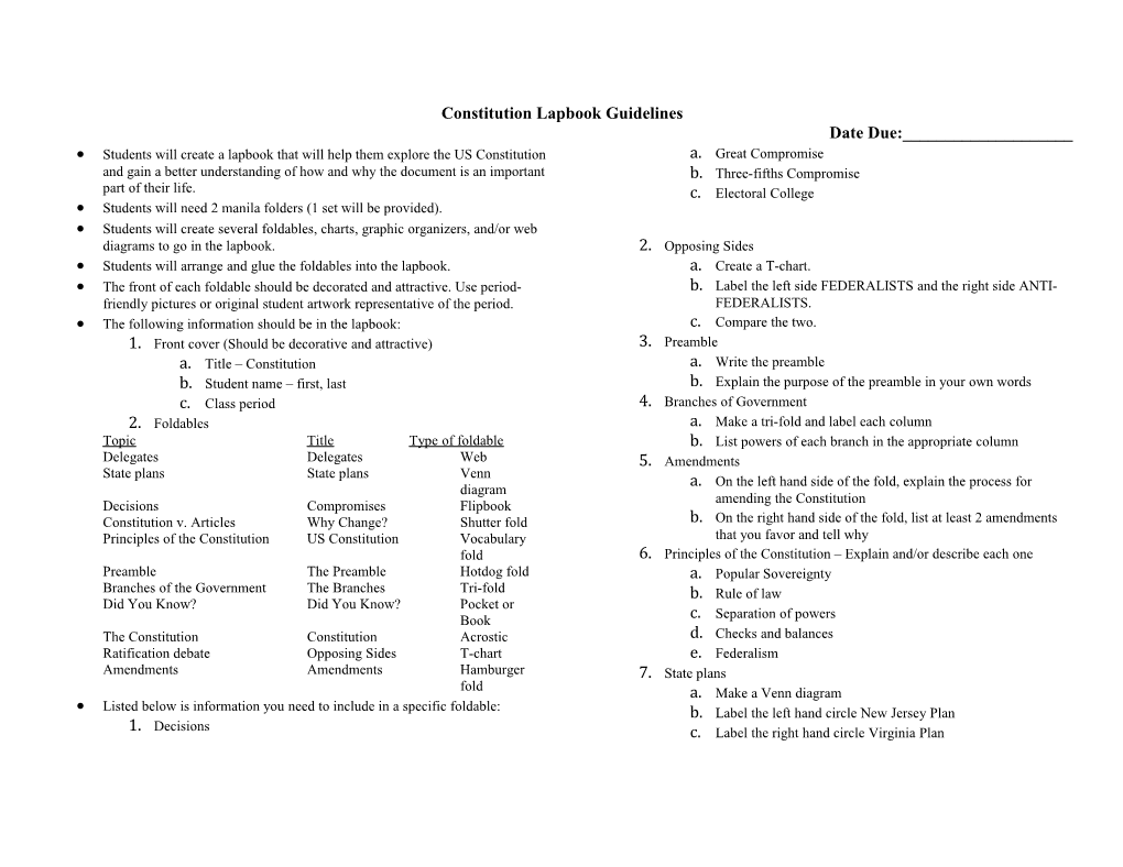 Constitution Lapbook Guidelines