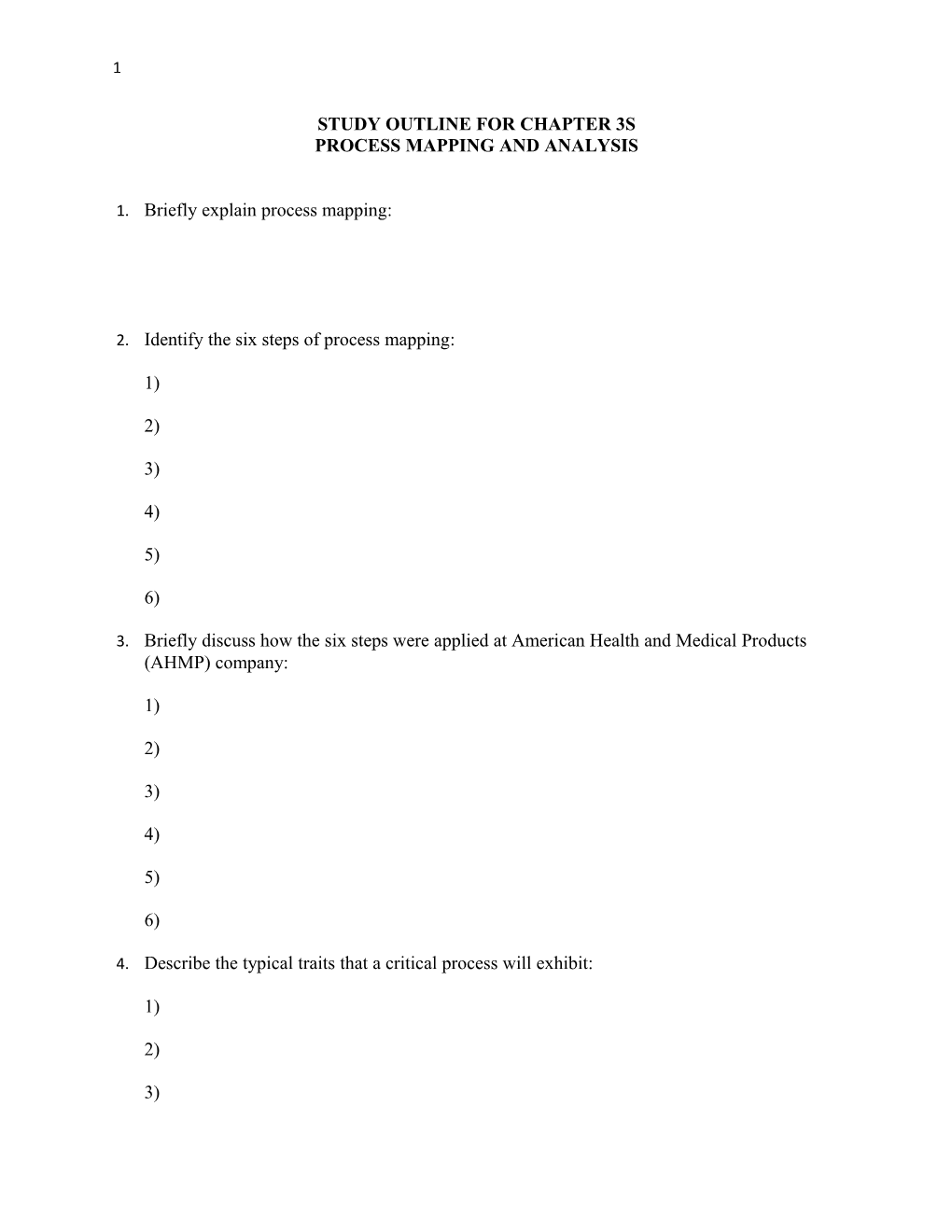 Study Outline for Chapter 3S