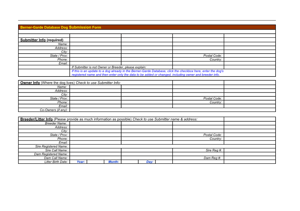 Berner-Garde Database Dog Submission Form