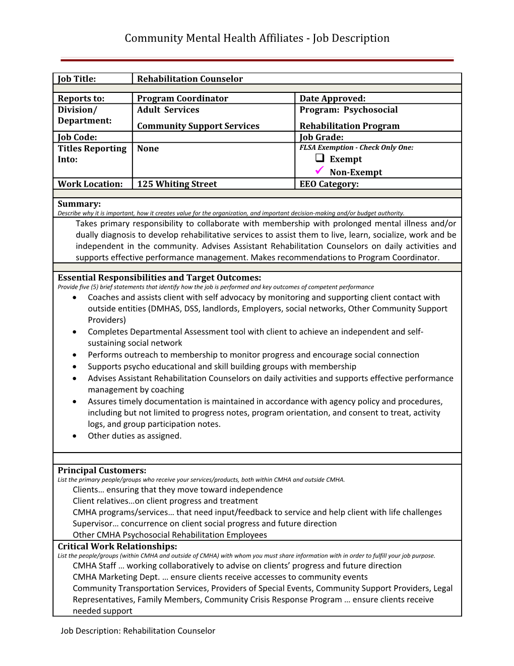 Community Mental Health Affiliates - Job Description