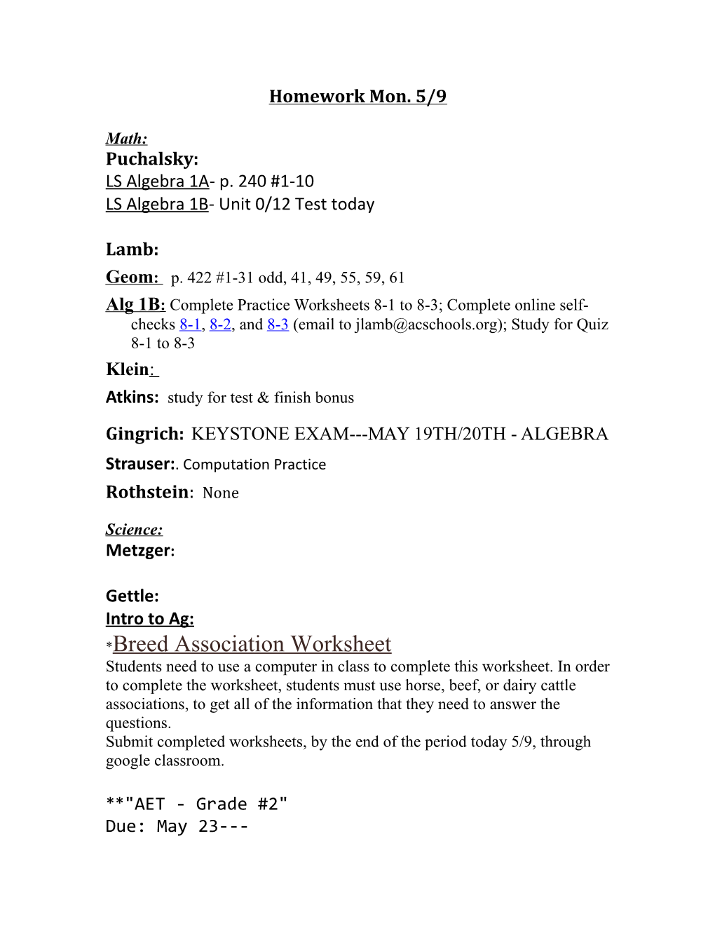 LS Algebra 1B- Unit 0/12 Test Today