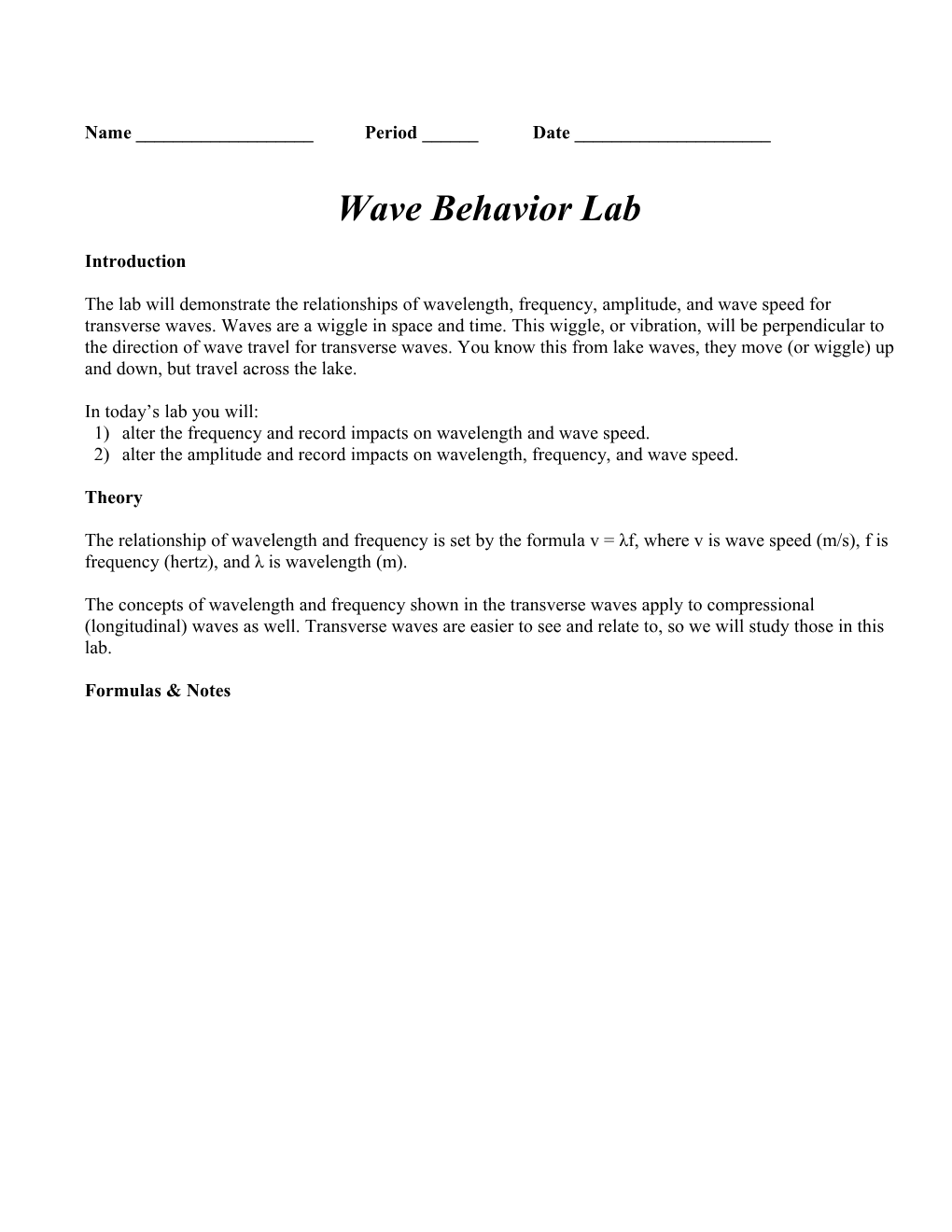 Wave Behavior Lab