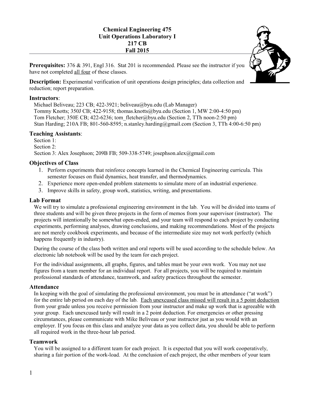 Unit Operations Laboratory I