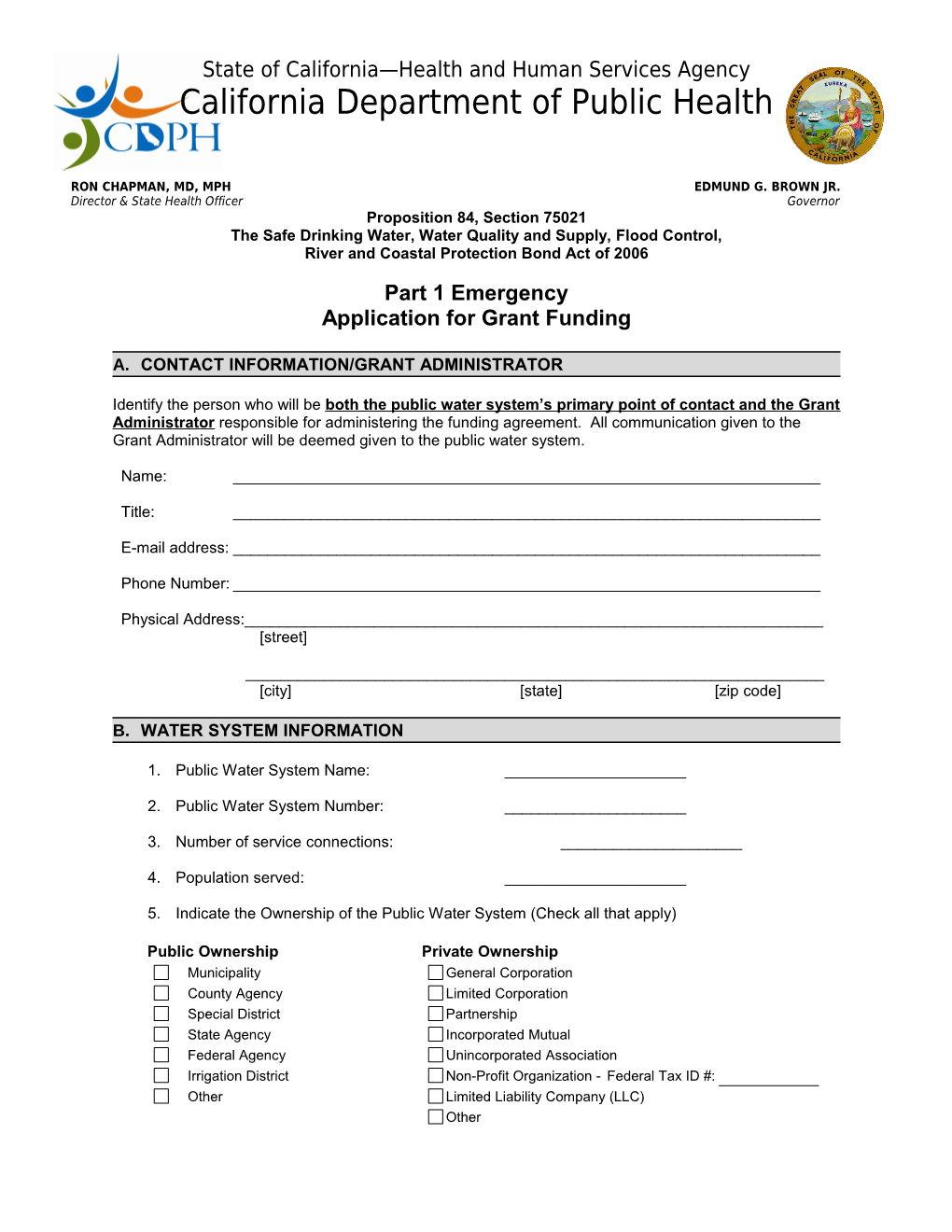 Application Emergency Grant Part 1 Interim Water Supply Funding LGW