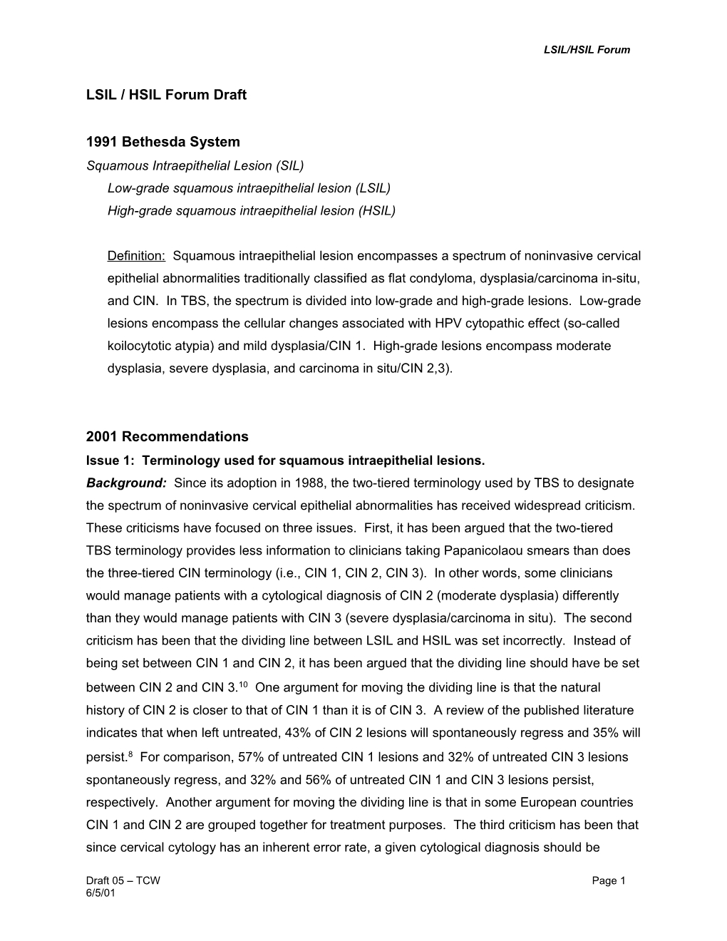 LSIL / HSIL Forum Draft