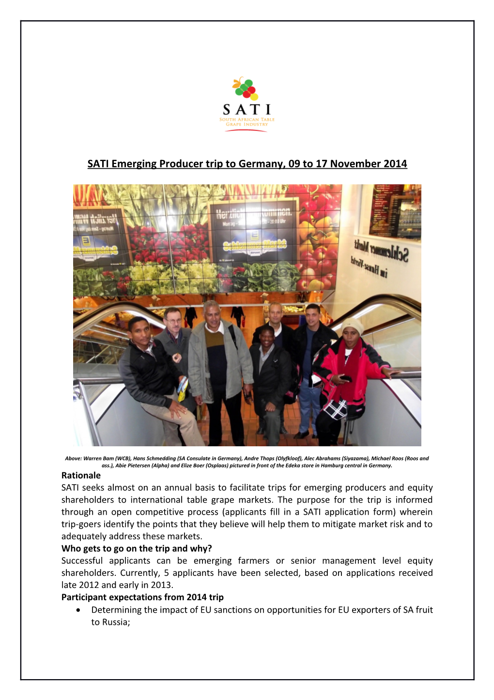 SATI Emerging Producer Trip to Germany, 09 to 17 November 2014