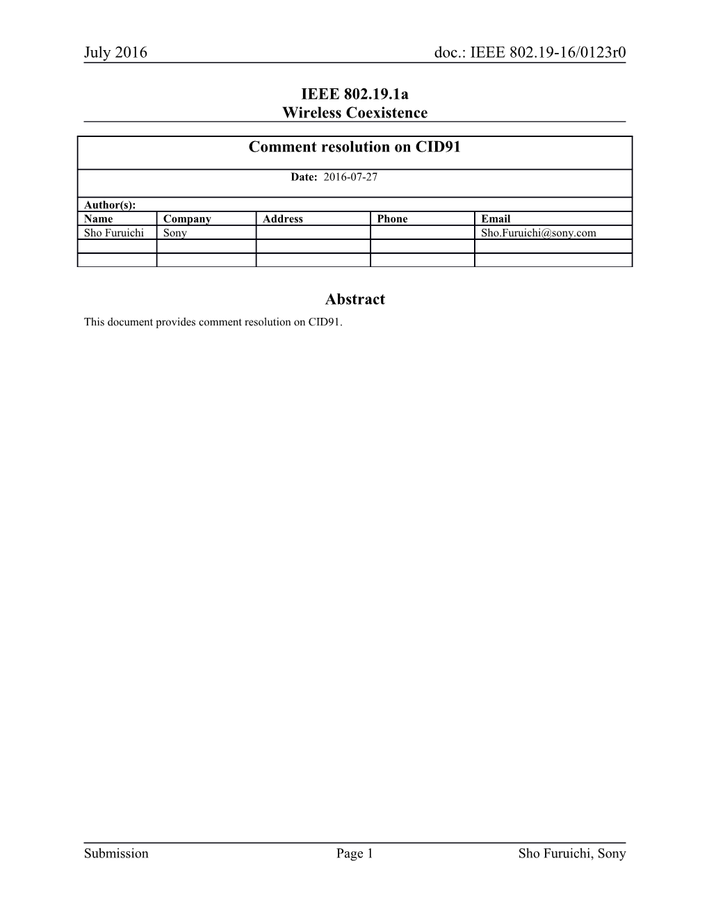 This Document Provides Comment Resolution Oncid91