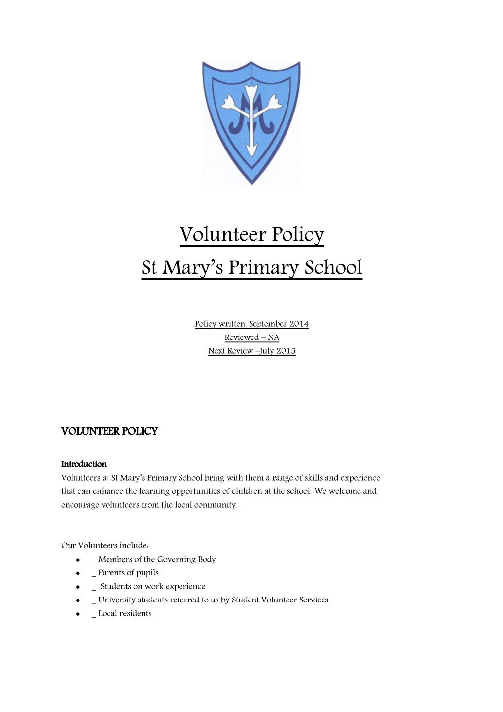 Volunteer Policy