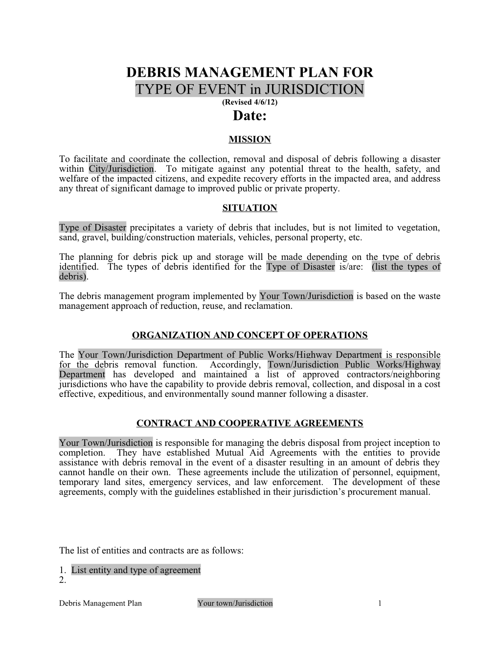 Debris Management Plan