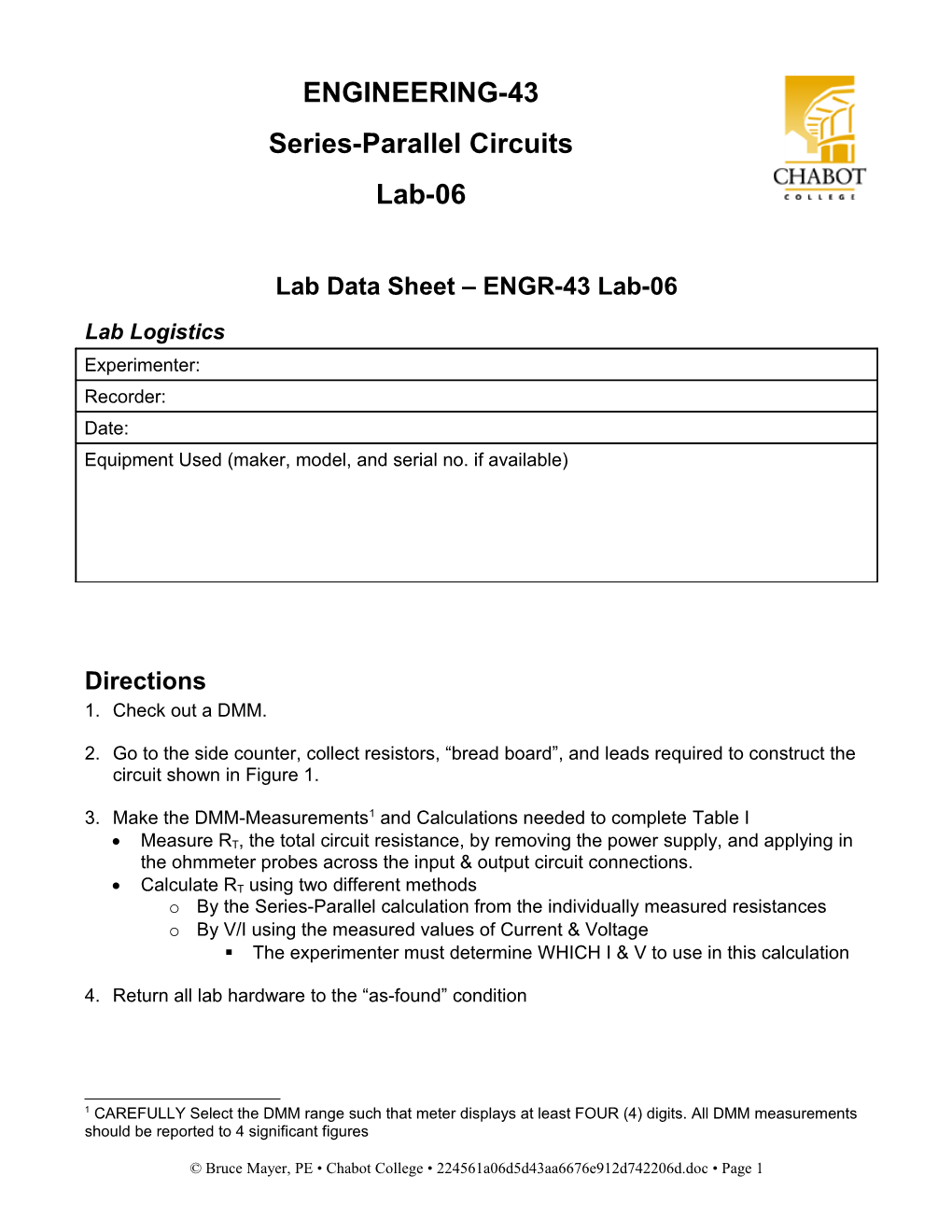 Lab Data Sheet ENGR-43 Lab-06