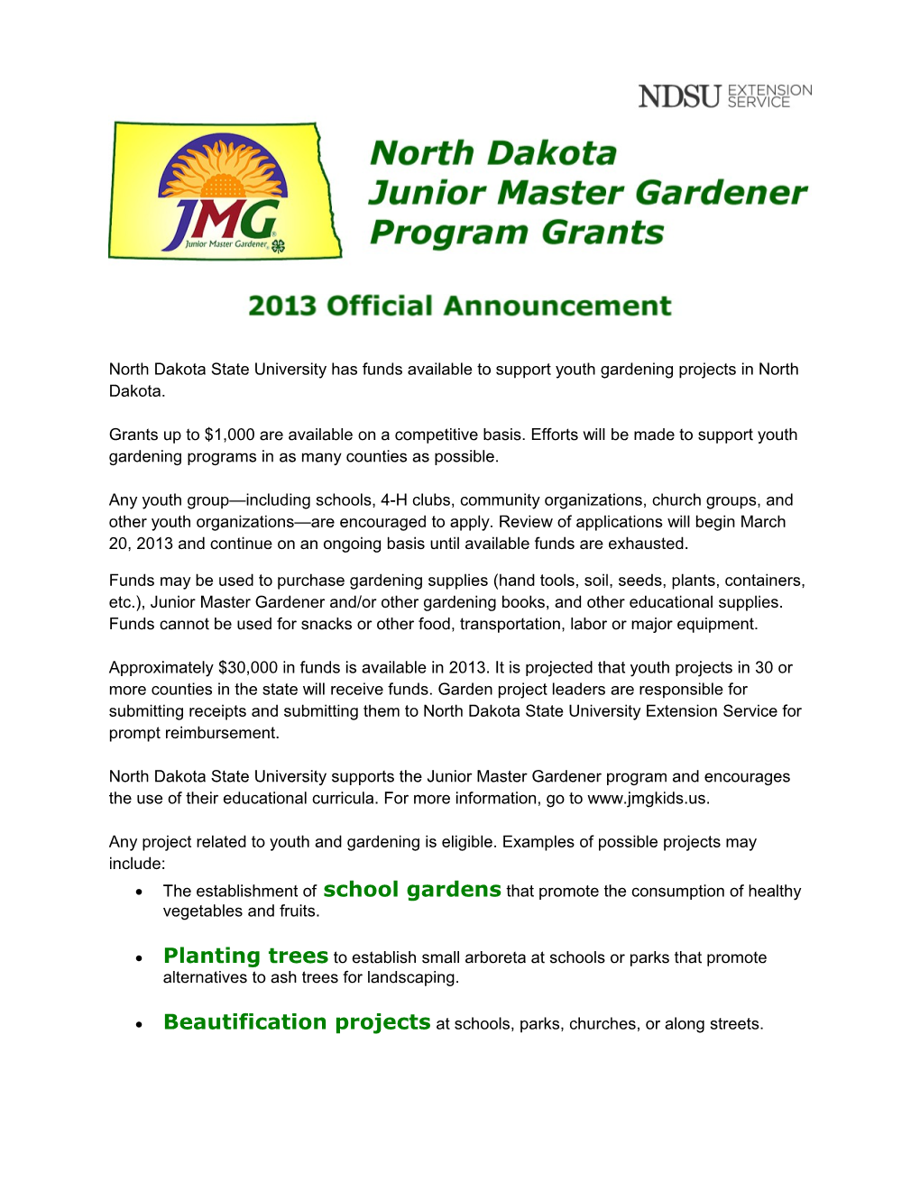 North Dakota State University Has Funds Available to Support Youth Gardening Projects In