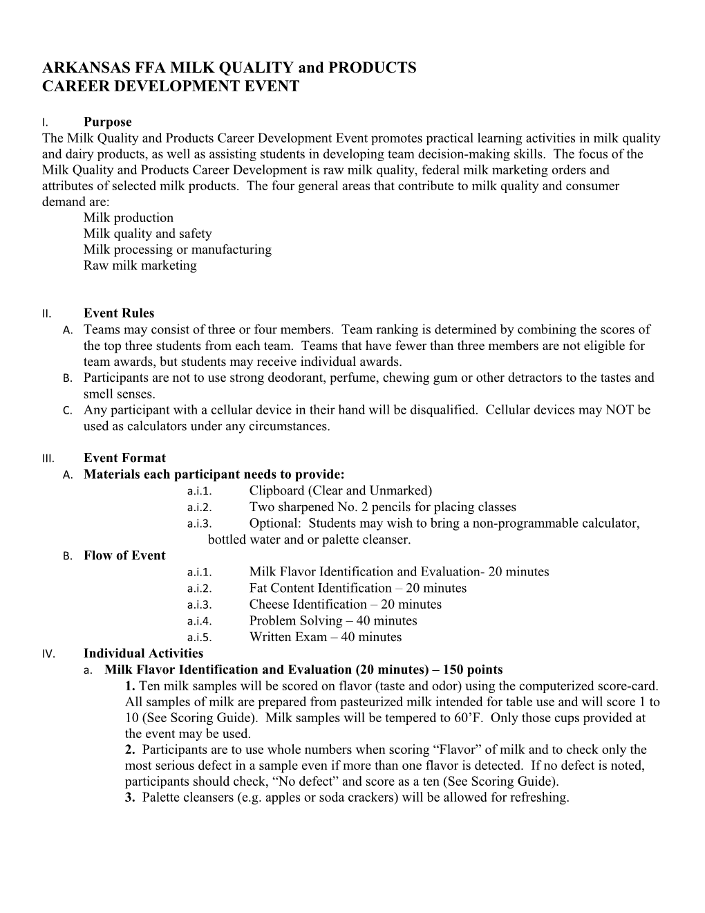 ARKANSAS FFA MILK QUALITY and PRODUCTS