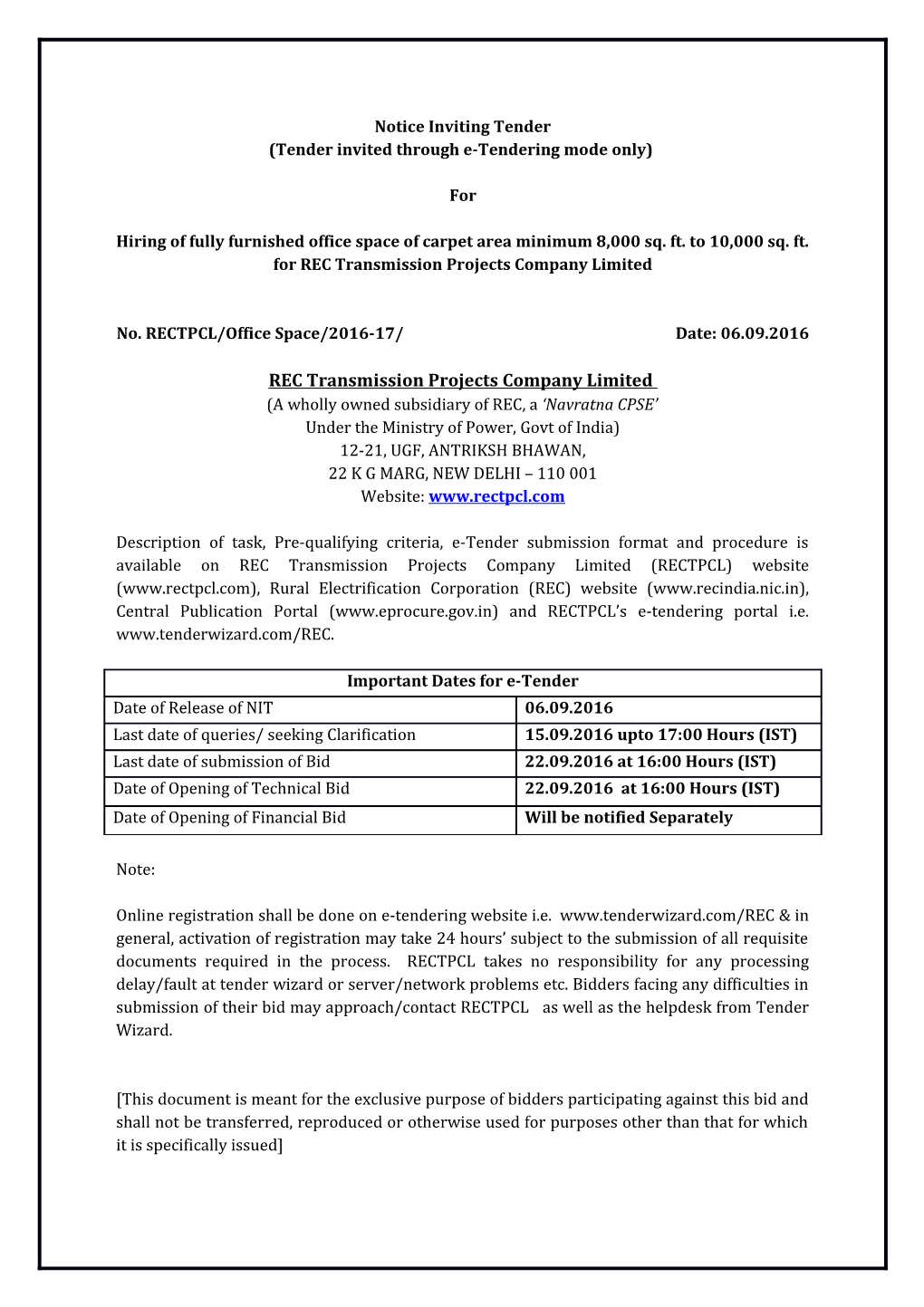 Tender Invited Through E-Tendering Mode Only