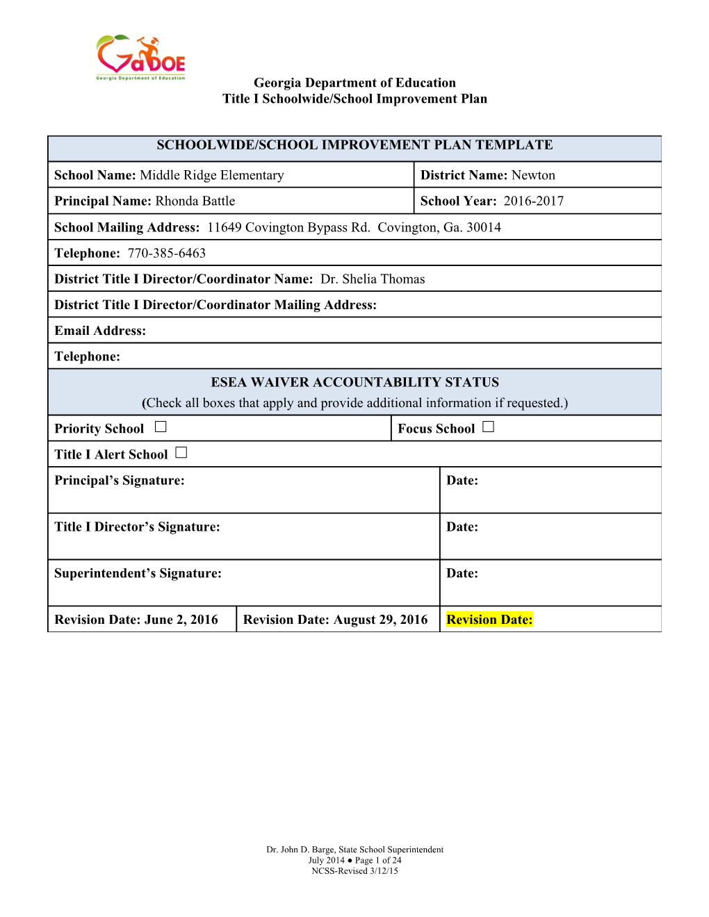 Title I Schoolwide/School Improvement Plan