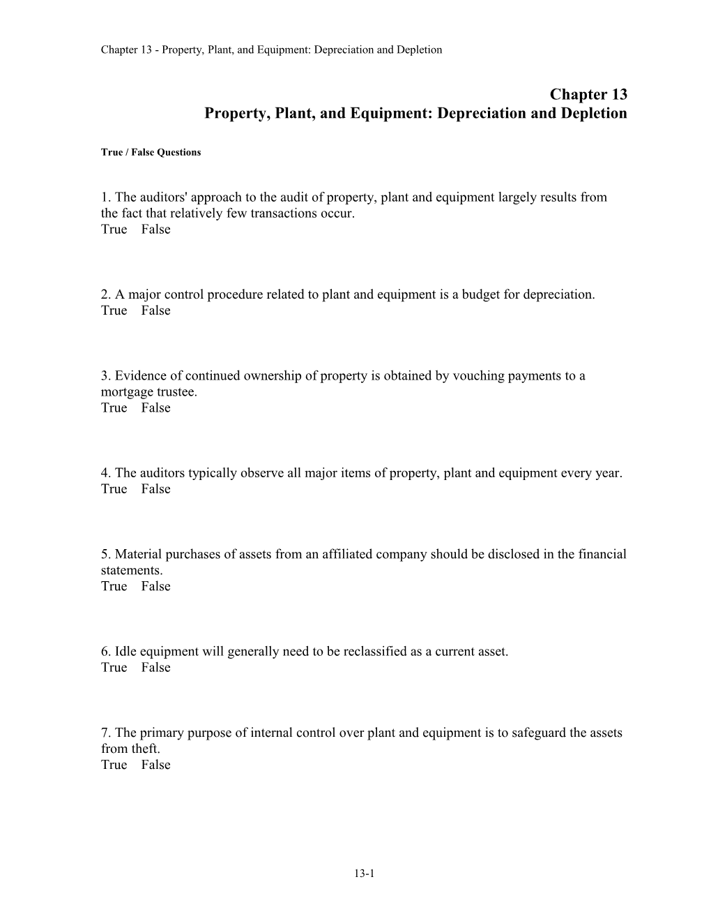 Chapter 13 Property, Plant, and Equipment: Depreciation and Depletion