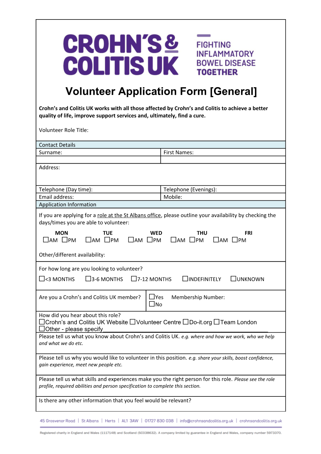 Volunteer Application Form General